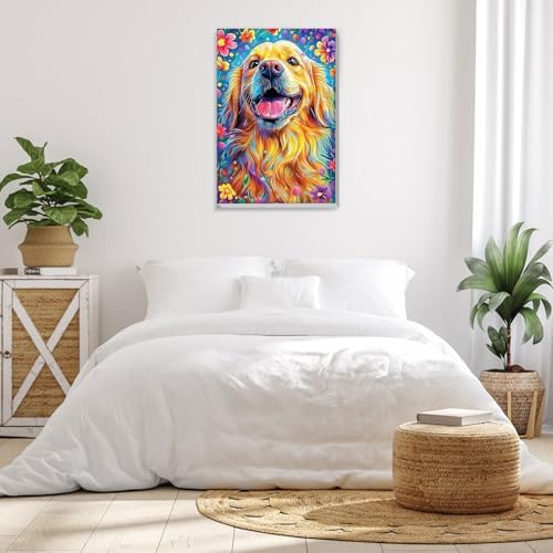 Bowetile Framed Paint by Numbers Dog for Adults Beginners, Adults' Paint-by-Number Dog Kits, Easy Adult Paint by Number Kits on Canvas, Acrylic Animals Number Painting for Home Decor, 8x12in