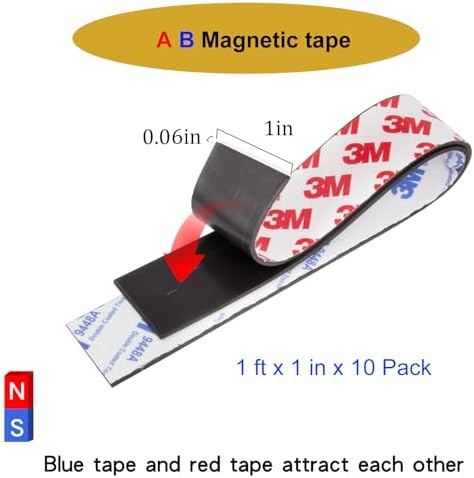 10 Pack=5 Pairs, A+B Paired Magnetic Tape with Adhesive Backing, Each 12in x 1in x 0.08in AB Pairing Magnet Strips Match to Use for DIY Closure Craftings
