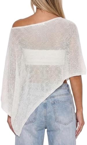 Womens Sheer Poncho Tops Lightweight Knitted Shrug Crochet Mesh Cover Up Summer Beach Shawl