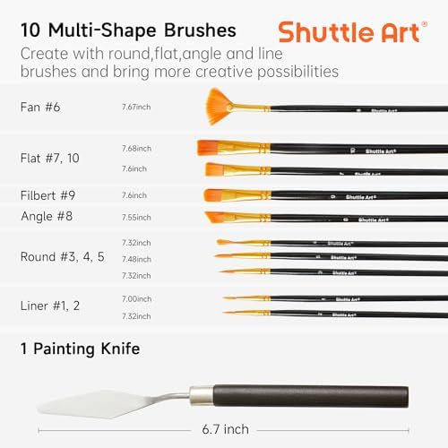 47 Pack Acrylic Paint Set, Shuttle Art 15 Colours (12ml Each, 2Pack) Acrylic Paint with 10 Brushes Painting Canvas Knife Palette Sponge, Complete Gift Set for Kids, Adults Painting Canvas, Ceramic