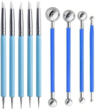 9Pcs Clay Sculpting Tool Set, Blue Dual-Ended Silicone Clay Brushes & Ball Stylus Tools, Professional Polymer Clay Kit for Sculpting, Texturing & Detailing, Ideal for Pottery, Ceramic & DIY Crafts