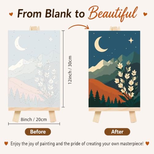 AUKELHJ 4 Pack Framed Paint by Numbers Kit for Adults, Landscape, 8x12 inch | Paint by Number for Adults, Beginner Friendly, Framed Canvas, Easel Included, Fun and Relaxing, Gifts Box, Home Wall Decor