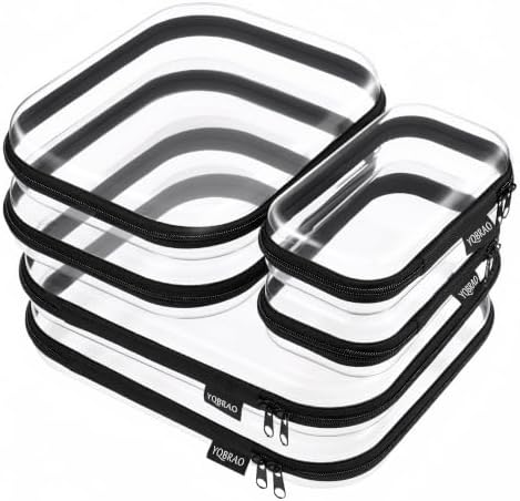YQBRAO Clear Hard Shell Zipper Cases, 6 Multi-Size Organizers, Black