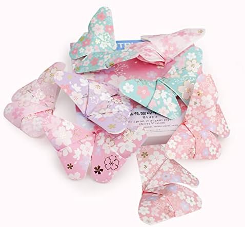 112 Sheets Heavier Origami Paper Japanese Cherry Blossom Pattern Sakura Bronzing Chiyogami 6" 15cm Washi Easy Fold Paper for Beginner