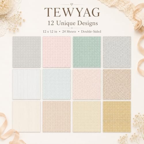 Pastel Scrapbook Paper Double Sided 12x12 Polka Dots Geometric 24 Sheets