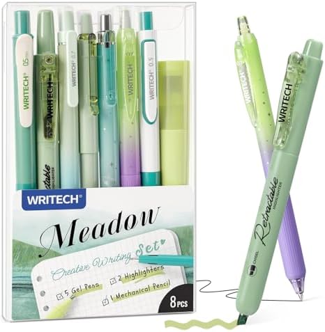 WRITECH Gel Pens Journaling Highlighters: Green Pastel All-in-One Set 8ct