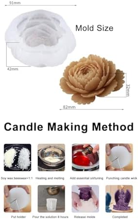 Konrisa Large Flower Epoxy Resin Molds for Candle Making, 3D Moutan Silicone Candle Molds Handmade Aromatherapy Candle Molds for Resin