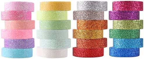 Glitter Washi Tape Metallic Decorative Craft Tape Set 24 Rolls Colored Masking for Scrapbook DIY Art Craft Supplies Gift Decor