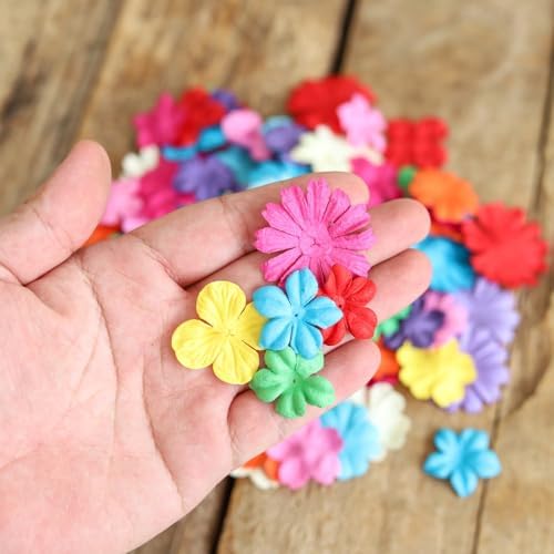 100 Pcs Handmade Mixed Mulberry Paper Flowers 30 mm - 1.5 Inch Scrapbooking Wedding DIY Craft Supplies Card. (Mixed Flowers)