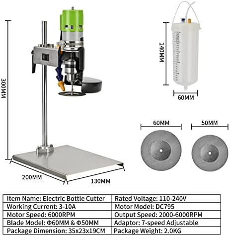 DIYAREA Bottle Cutter Electric Glass Bottle Cutting Machine 150W 6000RPM DIY Vine Bottle Cutter with 8 pcs Emery Abrasive Blade for Round/Square/Irregular Glass or Ceramic Bottles