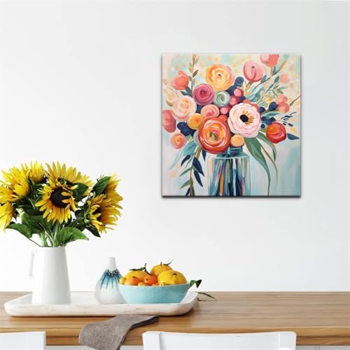 Natuyalo Paint by Numbers Kit for Adults Framed - Colorful Flowers Paint by Number on Canvas with Frame, Vase DIY Acrylic Painting by Number Ideal Gift Home Wall Decor (12x12 Inch)