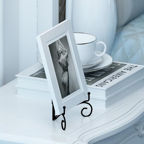 Plate Display Stands with Hinged Folding Design, 8 Inch Picture Frame Stand for Tables, Decorative Easels for Plates, Photos, Cards and Books, 8’’ Black