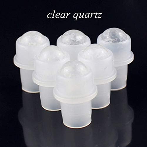 5 Pack 10ml Clear Roll On Bottles With Natural Chakra Crystal Chip for Essential Oils,Perfume Glass Roller Bottles Container Bamboo Lid,Crystal Roller,Pipette&Opener Included