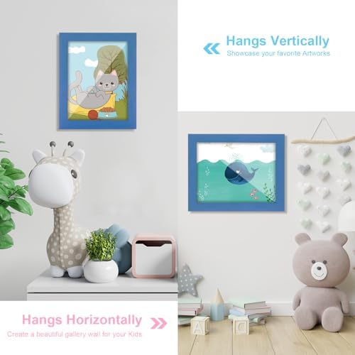 [2-Pack] Kids Art Frames, 8.5x11 Front Opening Kids Artwork Frames Changeable, Dark Blue Artwork Display Storage Frame for Wall, Holds 50 Pcs, for 3D Picture, Crafts, Children Drawing, Hanging Art,