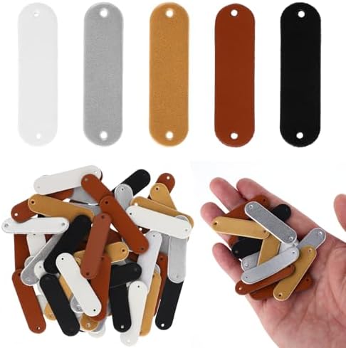 60pcs Handmade PU Leather Tags with Holes for Handmade Items Embellishment Knit DIY Accessories for Jeans Bags Shoes Hat
