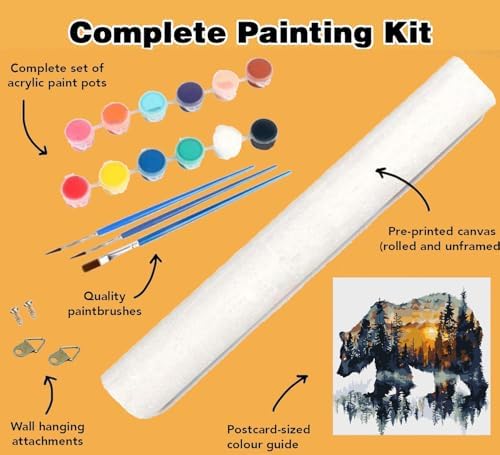 Meothan Paint by Numbers Kit for Adults Beginner 16x16 inch (Without Frame) | Forest Bear Adult Paint by Number Kits on Canvas, DIY Acrylic Oil Easy Painting by Numbers for Home Wall Decor