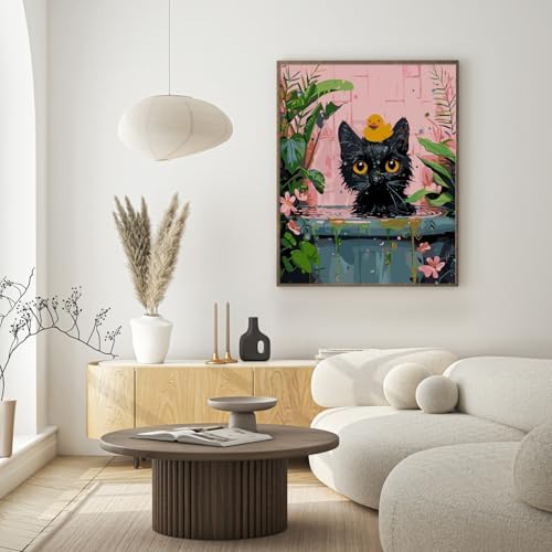 Paint by Numbers Kit for Adults Beginner, Black Cat Adult Paint by Number Kits on Canvas, DIY Easy Acrylic Watercolor Oil Paint by Number for Adults Teens Cute Animal for Home Decor Gift 16x20 Inch