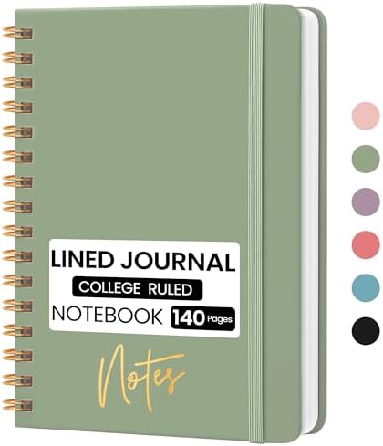 Lined Spiral Journal Notebook, A5 College Ruled Notebook for Note-Taking