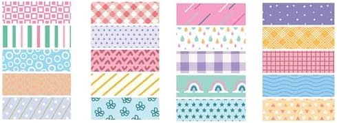 YUBBAEX 20 Rolls Cute Washi Tape Set Kawaii Basic Patterns Masking Decorative Tapes for Arts, DIY Crafts, Journals, Planners, Scrapbooking, Wrapping (Color Pop)