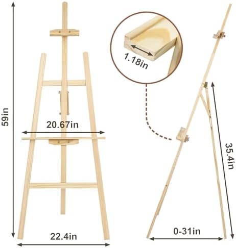 JEAWIWI 1 Pcs Wooden Easel, Adjustable, Holds up to 42", Lightweight Pine | Art Easel Stand for Painting and Canvas, Large, for Beginners and Artists, Lightweight Pine, for Studio, Classroom, and Home