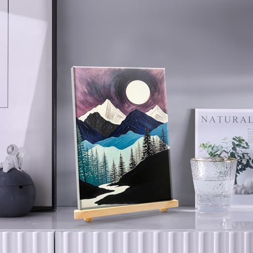 JOOZ 4 Pack Paint by Numbers Kit for Adults with Frame Mountain Landscape Paint by Number with Easel DIY Lake Adult Paint by Number Kits Sunset Easy Oil Painting Kits for Home Wall Decor 8x12 Inch