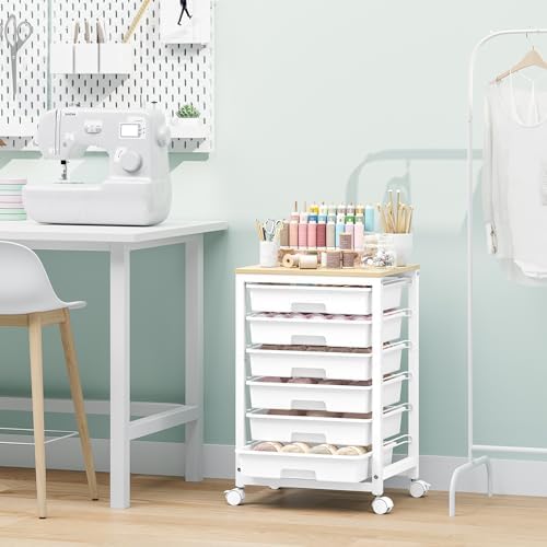 SYKIARIOL Rolling Cart with 6 Drawers,White