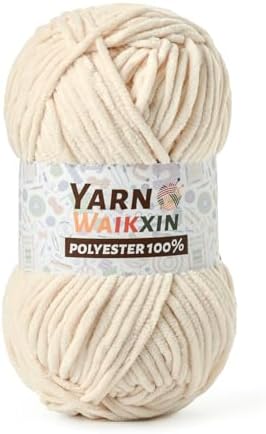 Soft Chenille Yarn for Crocheting, Fluffy Chunky Crochet Yarn for Baby Blanket, (1.76oz/65.6yds) Fuzzy Velvet Yarn for Amigurumi&DIY Puzzle、Crafts、Scarf(Beige)