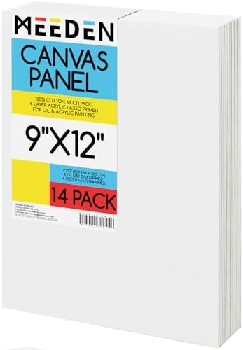 MEEDEN Canvas Boards for Painting White: 9"x12" 100% Cotton Canvas 14 Pack | Blank Paint Canvas Panels White Art Canvas Boards 8 Oz Gesso-Primed Artist Art Supplies for Oil Painting & Acrylic Pouring