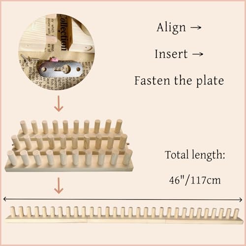 FOBEVTEF 46'' DIY Chunky Knit Blanket Loom, Wooden Loom Frame for DIY Throw Blankets, Adjustable Size Hand Knitting Kit | No Needles Required | Foldable & Portable | Beginner Friendly Yarn Craft