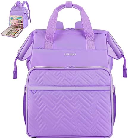 Leudes Knitting Bag Backpack, Yarn Storage Organizer Large Crochet Bag Tote Christmas Gift Yarn Holder Case for Carrying Projects, Knitting Needles (Upgraded Purple)