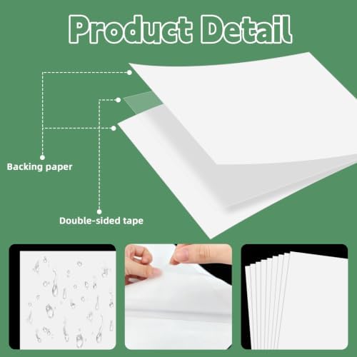40 Sheets A4 Size 8.3x11.5 Inch Clear Double Sided Adhesive Tape Sheets, Super Strong Sticky Tape, DIY Art, Craft, Home Decorative Tape with White Liner
