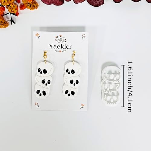 Xaekicr Halloween Skull Polymer Clay Cutters – 3-Stacked Skull Shape Clay Earring Cutters for DIY Jewelry, Polymer Clay Molds, Clay Tools – Halloween Cookie & Earring Making Supplies