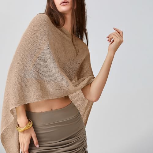 Women Sheer Poncho Top Knit Crochet Irregular Shrug Bolero Shawl Lightweight See Through Beach Cover Up