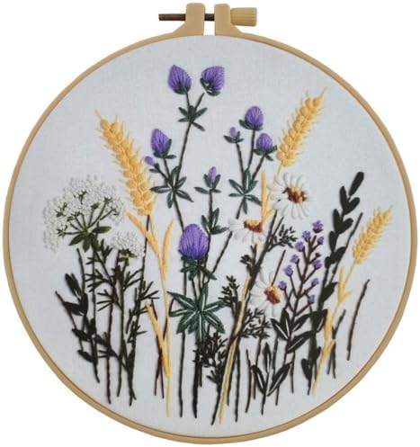 Esffaci Embroidery Starter Kit for Adult Beginner with Flowers Pattern Hand Embroidery Set with Cloth Hoop Needle Threader Floss and Instruction