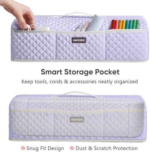 AMOIGEE Dust Cover for Latest Cutting Machine Cricutt Explore 5, Quilted Protective Cover with Storage Pockets for Cutting Machine, Floral Fabric Anti-Dust Cover for Craft Machine Organizer