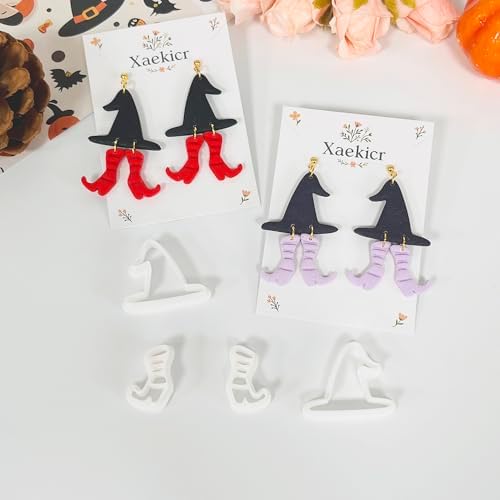 Xaekicr Halloween Witch Hat and Boots Polymer Clay Cutters – 2pcs Clay Earring Cutters for Halloween Jewelry Making – Clay Tools for Polymer Clay Molds