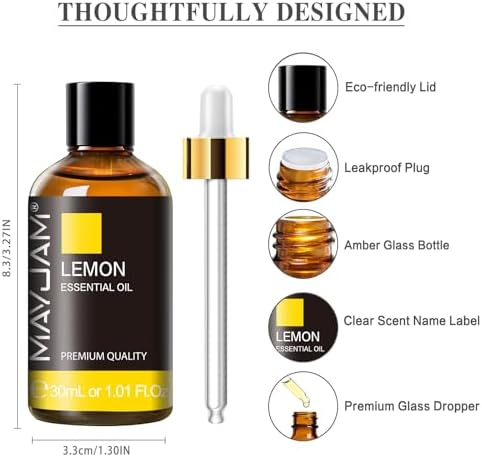 MAYJAM Lemon Essential Oil for Diffuser Soap Candle Making, 1.01fl.oz