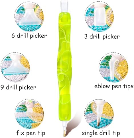 RaySoar Diamond Painting Art Drilling Dot Pen with Tips Nibs Placers Tool Accessories for Adults, Gem Rhinestone Picker Stylus Yellow