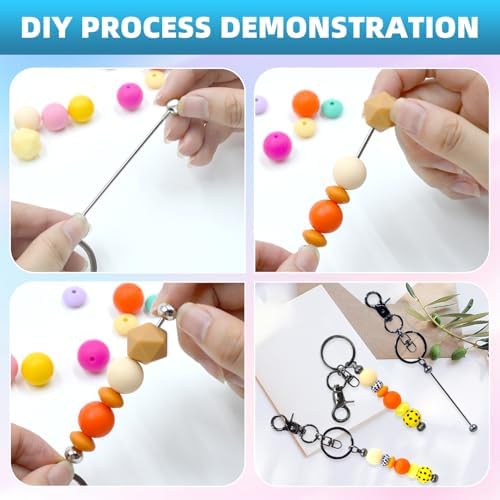 20 Pcs Beadable Keychains Bulk Kit – DIY Keychain Making Supplies with Metal Blanks for Crafts, Jewelry, Charms, Custom Projects – Blank Chain Bars for Beaded Keychain Design (Gray)