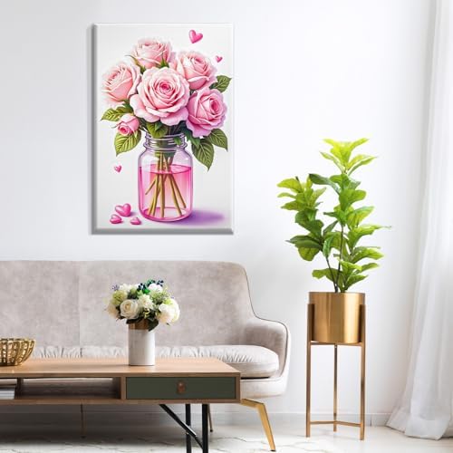 ATDMS Paint by Numbers Kit for Adults with Frame Flowers Paint by Number with Easel Floral Adult Paint by Number Kits Framed Canvas DIY Acrylic Oil Painting Kits for Home Wall Decor 8x12 Inch