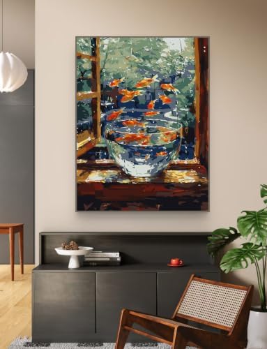 ZRIZQ Landscape Paint by Numbers Kit for Adults Beginner,Goldfish,16x20