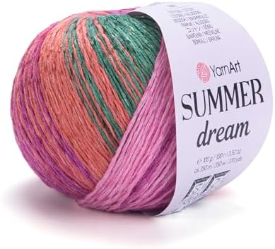 YarnArt Summer Dream Yarn 383 yd Fine Cotton Viscose, 70% Cotton 30% Viscose, Lightweight Knitting Yarn, Crochet Yarn for Summer Tops, Shawls, Cardigans, Baby Clothes & Accessories (4308, Pack of 1)