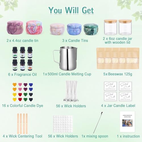 OFUN Candle Making Kit for Adults,Candle Making Supplies with Beewax, Fragrance Oil, Beeswax Dye Blocks, Melting Pot etc DIY Candle Craft Tools for Women Friend Family