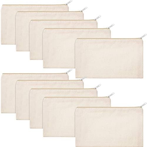 Gejoy 10 Pack Blank Canvas Cosmetic Bags Zipper Pouch DIY,S,Beige