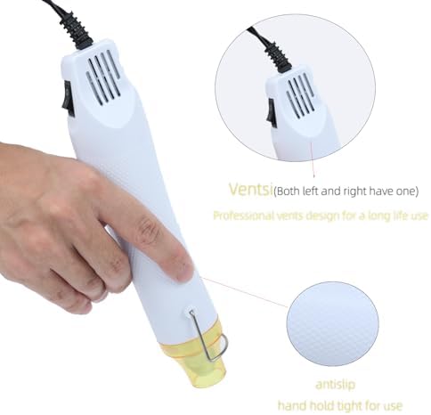 Heat Gun, 110V 300W Handed Hot Air Gun for Crafting, 3.28FT Ultra-Long Cable Portable Heat Gun with Stand and Power Cord for Shrinking Wrapping PVC, DIY Embossing and Drying Paint (White)