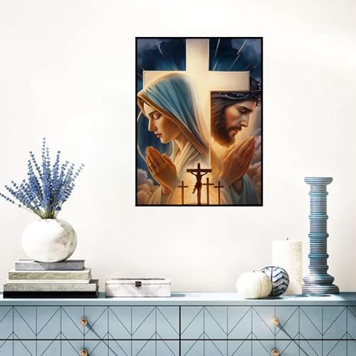 Benjenes Jesus Diamond Art Kits for Adults Religious Cross Diamond Painting