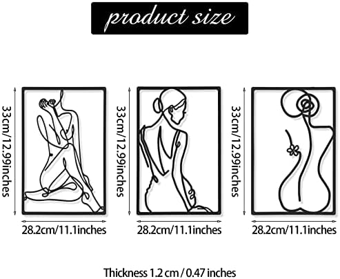 CHENGU 3 Pieces Metal Minimalist Abstract Woman Wall Art Line Drawing Wall Art Decor Single Line Female Home Hanging for Kitchen Bathroom Living Room
