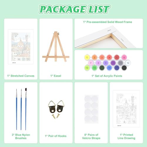 KEYIFA Paint by Numbers for Adults on Framed Canvas - with Wooden Easel, Florence Painting by Number Kit for Beginners, DIY Italy Acrylic Paint-by-Number Kits for Home Wall Decor (8x12 inch)