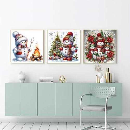 EIBEILI Diamond Art Kits for Adults, 3-Pack Snowman Diamond Painting Kits for Beginner Round 5D Full Drill Diamond Dots Crafts for Home Wall Decor Gifts 14x14 Inch