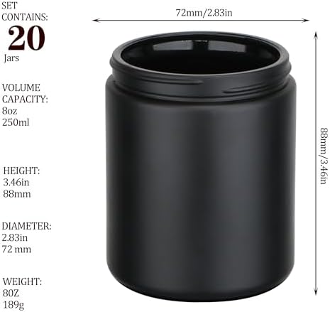 MILIVIXAY 20 Pack 8 OZ Thick Glass Matte Black Candle Jars with Golden Lid-Bulk Empty Candle Jars for Making Candles-Canning Jar for Spice, Liquid, Sample- Dishwasher Safe.